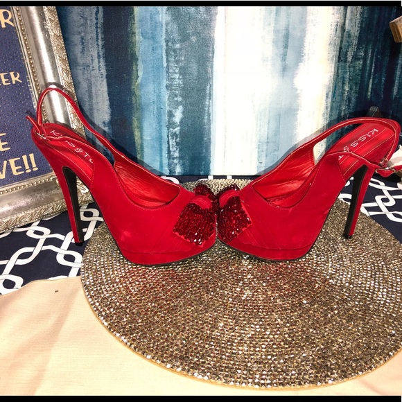 Shoes - Size 7 Charles Pin-Up Style Red Platform Heels